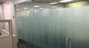 frosted-privacy film on an office glass door